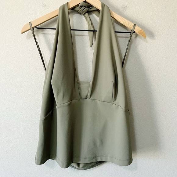 By Anthropologie Tailored Halter Top Moss Green Plus Size 1X Adjustable New - Picture 5 of 11